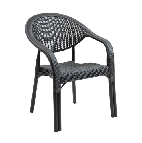 BAMBOO Pro Πολυθρόνα Κήπου - Βεράντας Στοιβαζόμενη, PP-UV (Rattan Look) Ανθρακί