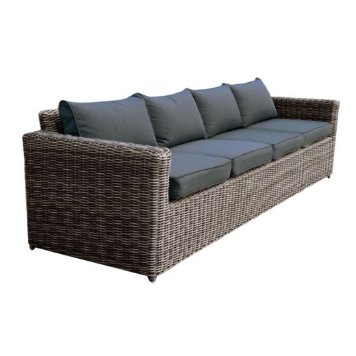 ARIZONA 4Θέσιος Καναπές Κήπου ALU, 4mm Half-Round Wicker Grey Brown, Μαξιλάρια Ανθρακί Καφέ