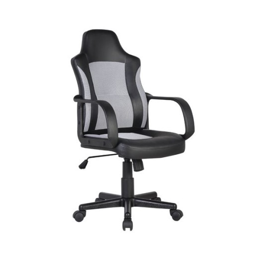 BF2850 Πολυθρόνα Γραφείου Διευθυντή, Mesh Γκρι, PU Μαύρο Γκρι