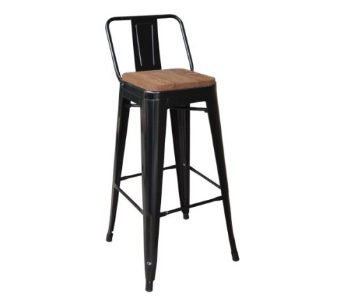 RELIX Wood Σκαμπό Bar-Pro με Πλάτη, Μέταλλο Βαφή Μαύρο, Απόχρωση Ξύλου Dark Oak Καρυδί