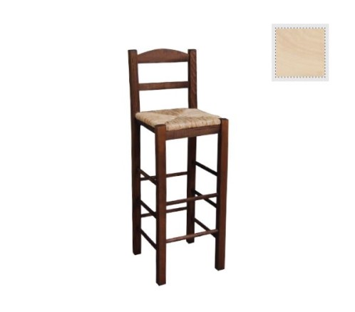 ΣΙΦΝΟΣ Σκαμπό BAR με Πλάτη, Οξιά Άβαφο με Ψάθα Αβίδωτη