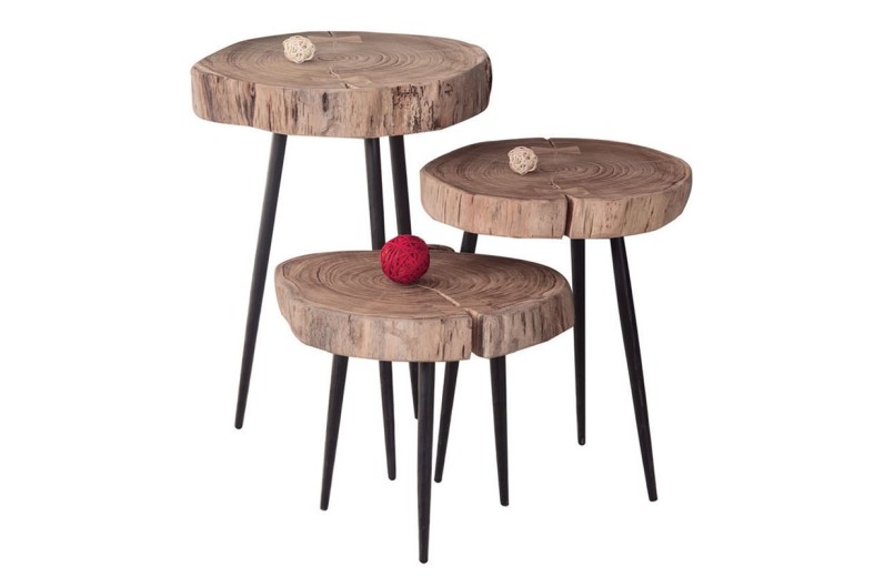 PATEL Τραπεζάκι Σαλονιού Καθιστικού, Μέταλλο Βαφή Μαύρο, Ξύλο Ακακία Φυσικό Μαύρο