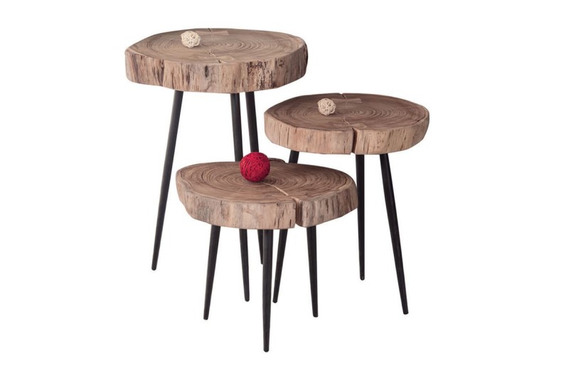 PATEL Τραπεζάκι Σαλονιού Καθιστικού, Μέταλλο Βαφή Μαύρο, Ξύλο Ακακία Φυσικό Μαύρο