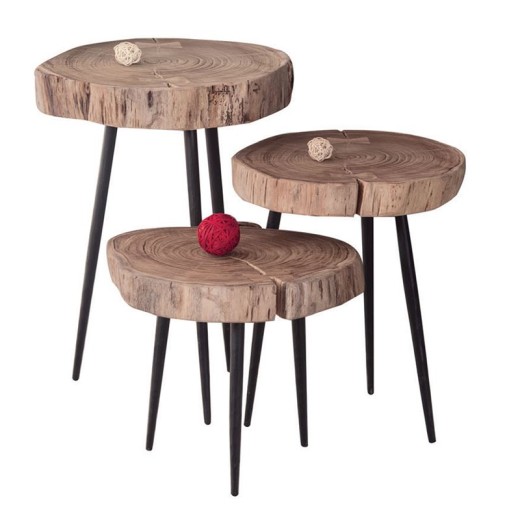 PATEL Τραπεζάκι Σαλονιού Καθιστικού, Μέταλλο Βαφή Μαύρο, Ξύλο Ακακία Φυσικό Μαύρο