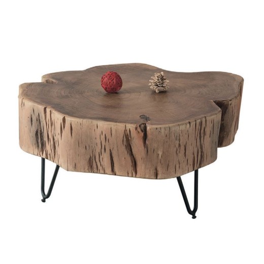 DUNNO Τραπεζάκι Σαλονιού Καθιστικού, Μέταλλο Βαφή Μαύρο, Ξύλο Ακακία Φυσικό Μαύρο