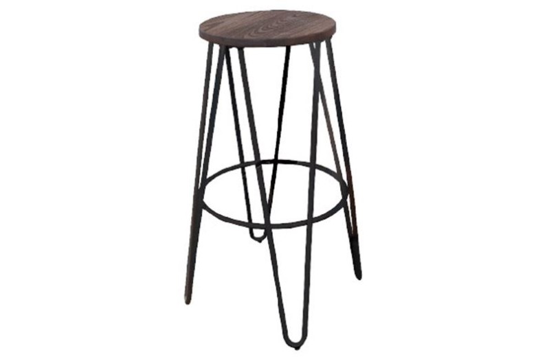 ARCO Wood Σκαμπό Bar, Μέταλλο Βαφή Antique Black, Ξύλο Απόχρωση Dark Oak Καρυδί