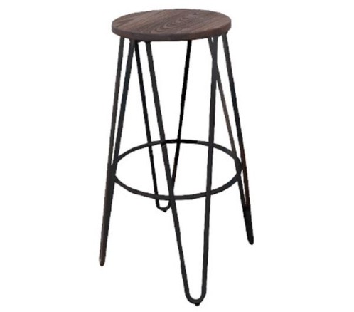 ARCO Wood Σκαμπό Bar, Μέταλλο Βαφή Antique Black, Ξύλο Απόχρωση Dark Oak Καρυδί