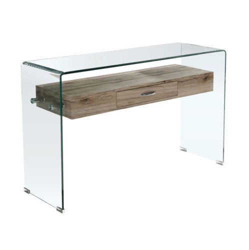 GLASSER Wood Κονσόλα Γυαλί Clear 12mm - Ράφι με Συρτάρι Απόχρωση Δρυς Διάφανο