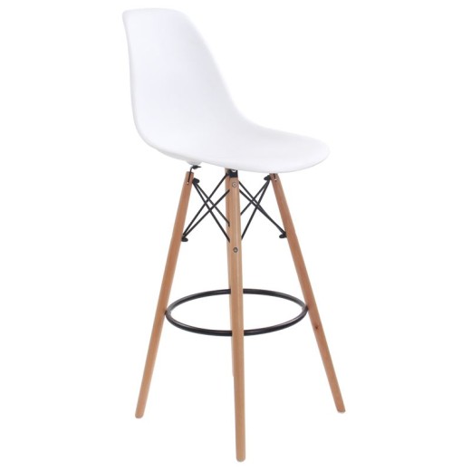 ART Wood Σκαμπό BAR με Πλάτη, Πόδια Οξιά Φυσικό, PP Άσπρο Άσπρο