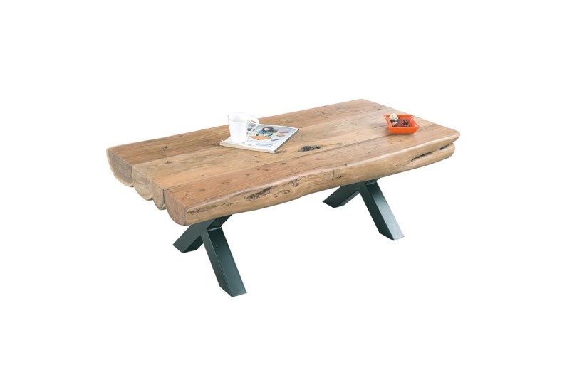 VILLAGE Τραπεζάκι Σαλονιού Καθιστικού, Μέταλλο Βαφή Μαύρο, Ξύλο Ακακία Φυσικό Μαύρο