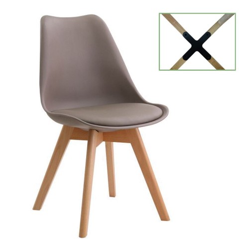 MARTIN Καρέκλα Metal Cross, Ξύλο PP Sand Beige, Μονταρισμένη Ταπετσαρία Μπεζ-Tortora-Sand-Cappuccino