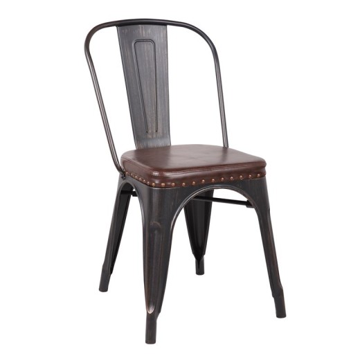 RELIX Καρέκλα-Pro, Στοιβαζόμενη, Μέταλλο Βαφή Antique Black, Pu Σκούρο Καφέ Καφέ