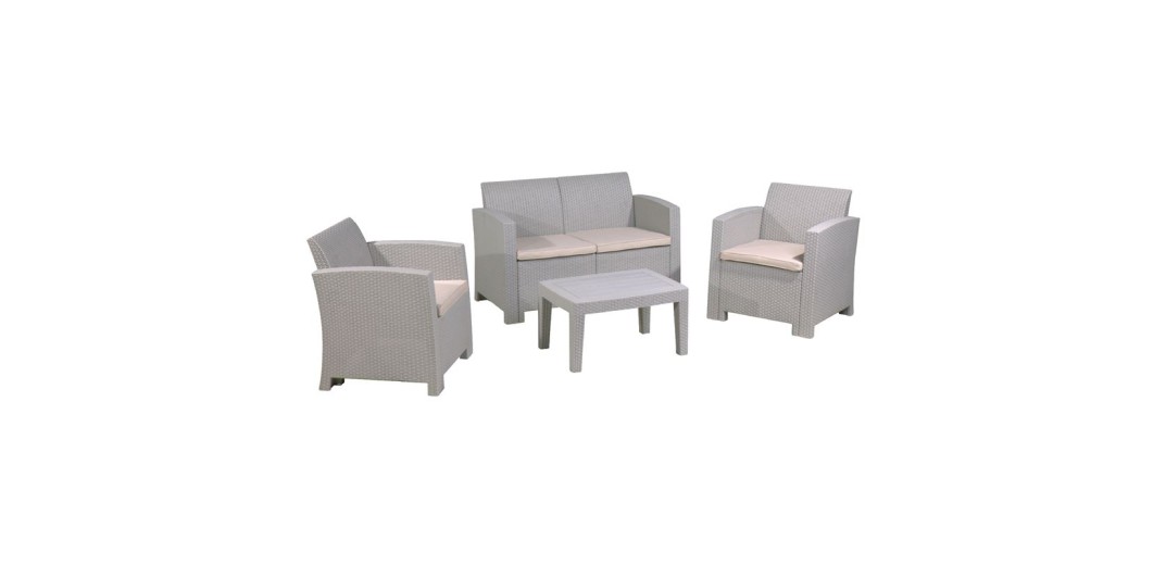 SAVANNA Set Σαλόνι Κήπου Βεράντας K/D, PP-UV Sand Grey Μαξιλάρια Μπεζ Γκρι