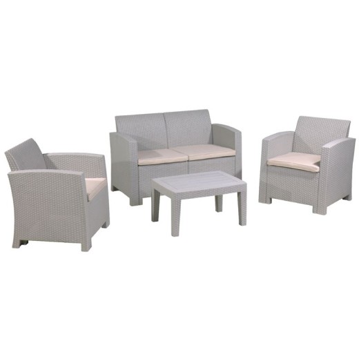 SAVANNA Set Σαλόνι Κήπου Βεράντας K/D, PP-UV Sand Grey Μαξιλάρια Μπεζ Γκρι