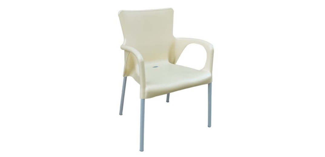 LARA Πολυθρόνα Pro Dining Στοιβαζόμενη, ALU Silver, PP - UV Protection Απόχρωση Εκρού