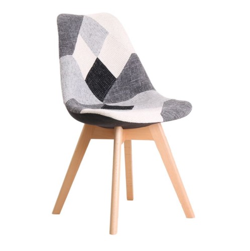 MARTIN Καρέκλα Ξύλο PP, Ύφασμα Patchwork Black & White Patchwork
