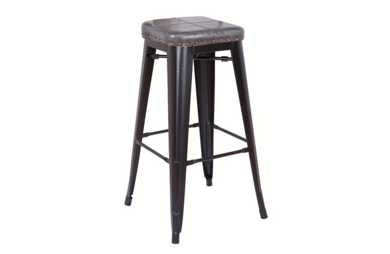 RELIX Σκαμπό Bar-Pro, Στοιβαζόμενο, Μέταλλο Βαφή Μαύρο Matte, Pu Σκούρο Γκρι Γκρι