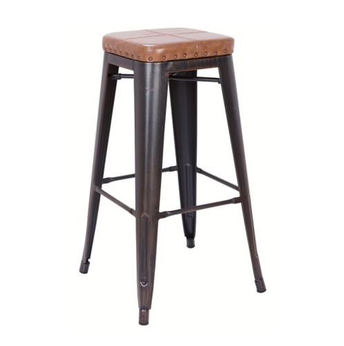 RELIX Σκαμπό Bar-Pro, Στοιβαζόμενο, Μέταλλο Βαφή Antique Black, Pu Camel Καφέ