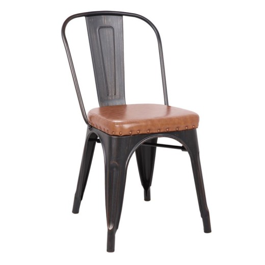 RELIX Καρέκλα-Pro, Στοιβαζόμενη, Μέταλλο Βαφή Antique Black, Pu Camel Καφέ