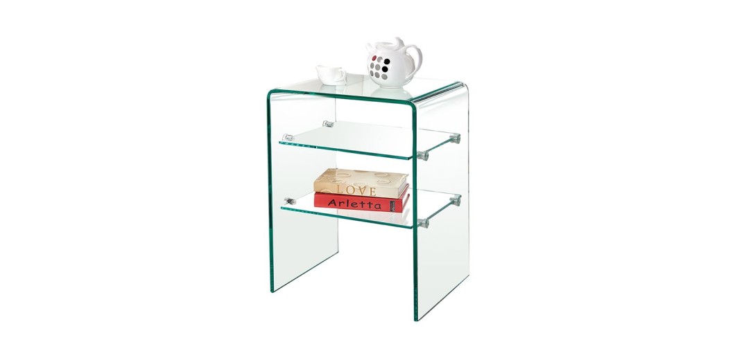GLASSER Κομοδίνο Clear  2 Ράφια - Γυαλί 10mm / 6mm Διάφανο