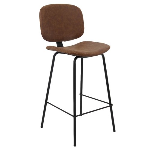 BARLEY Σκαμπό ΒAR με Πλάτη, Μέταλλο Βαφή Μαύρο, PU Απόχρωση Vintage Brown Καφέ