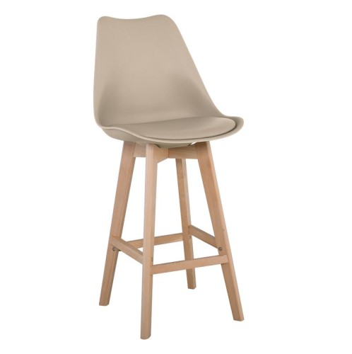 MARTIN Σκαμπό BAR Οξιά Φυσικό, PP-Pu Sand Beige, Μονταρισμένη Ταπετσαρία Μπεζ-Tortora-Sand-Cappuccino