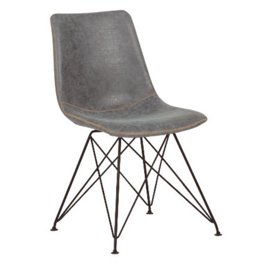 PANTON Καρέκλα Μέταλλο Βαφή Μαύρη, PU Vintage Grey Γκρι