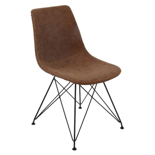 PANTON Καρέκλα Μέταλλο Βαφή Μαύρο, PU Vintage Brown Καφέ