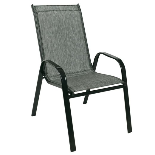 RIO Πολυθρόνα Στοιβαζόμενη Κήπου, Μέταλλο Βαφή Μαύρο, Textilene Γκρι (4,20kg) Γκρι