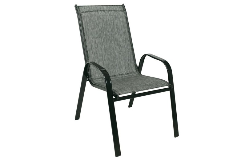 RIO Πολυθρόνα Στοιβαζόμενη Κήπου, Μέταλλο Βαφή Μαύρο, Textilene Γκρι (4,20kg) Γκρι