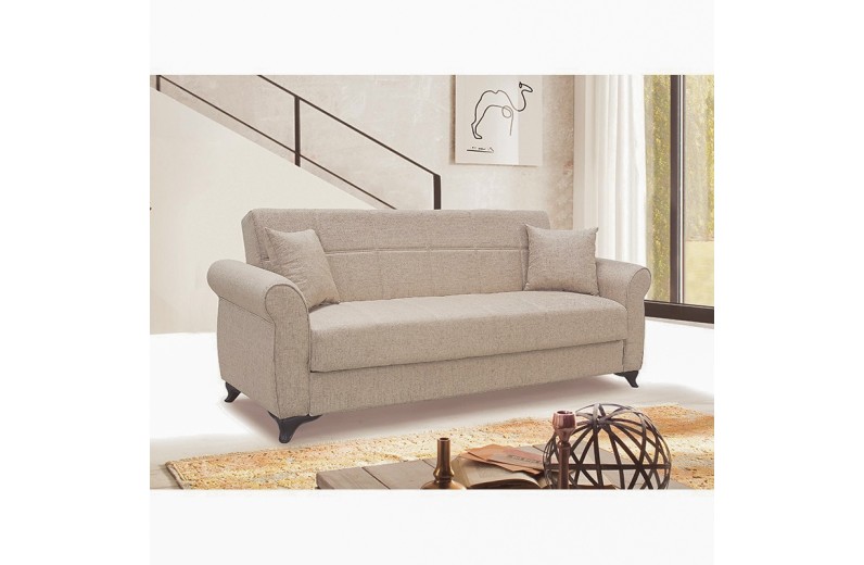 LENA LIGHT BROWN ΥΦΑΣΜΑ 3ΘΕΣΙΟΣ ΚΑΝΑΠΕΣ/ΚΡΕΒΑΤΙ ΜΕ ΑΠΟΘ.ΧΩΡΟ 210X80εκ.