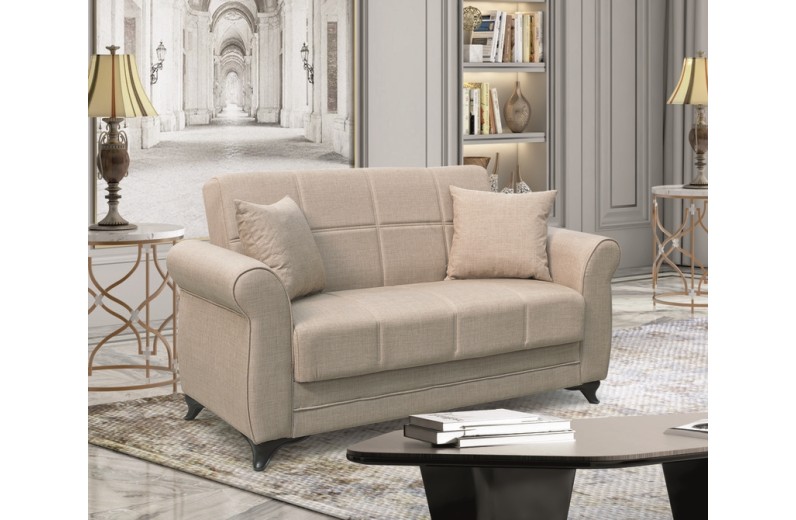 LENA LIGHT BROWN ΥΦΑΣΜΑ 2ΘΕΣΙΟΣ ΚΑΝΑΠΕΣ/ΚΡΕΒΑΤΙ ΜΕ ΑΠΟΘ.ΧΩΡΟ 150Χ80εκ.